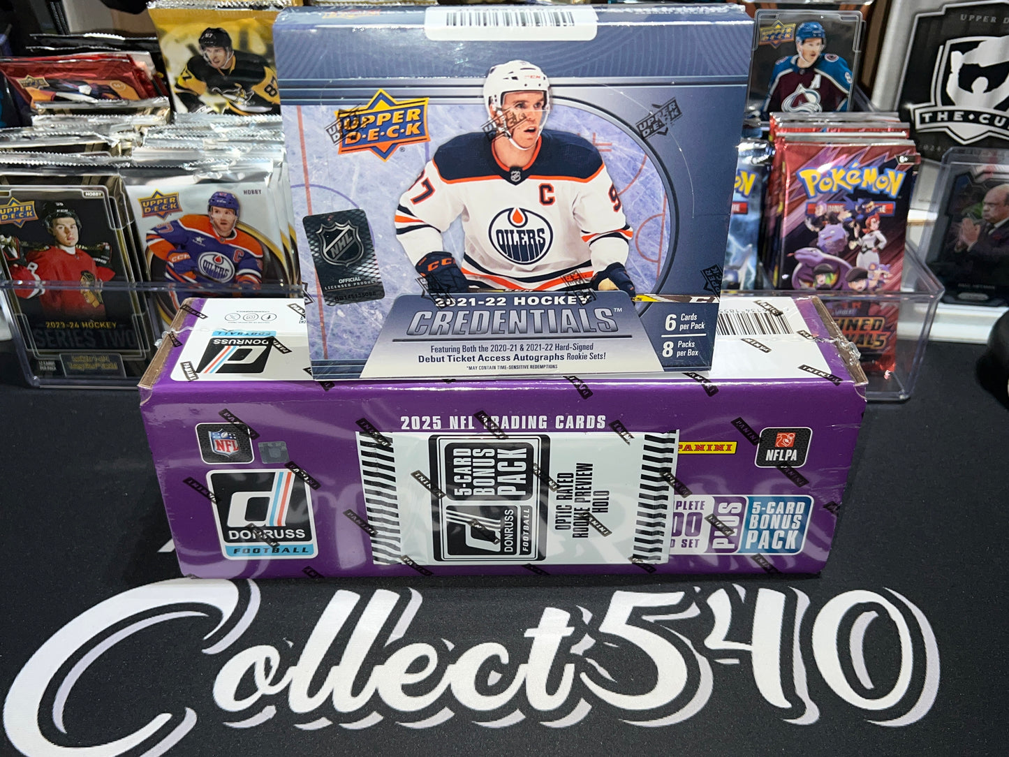 540 FRENZY! MF TOP 1 (1X 2021-22 UD CREDENTIALS HOCKEY HOBBY + 1X 2025 PANINI DONRUSS FOOTBALL FACTORY SET WITH BONUS PACK)