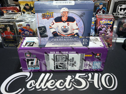 540 FRENZY! MF TOP 1 (1X 2021-22 UD CREDENTIALS HOCKEY HOBBY + 1X 2025 PANINI DONRUSS FOOTBALL FACTORY SET WITH BONUS PACK)